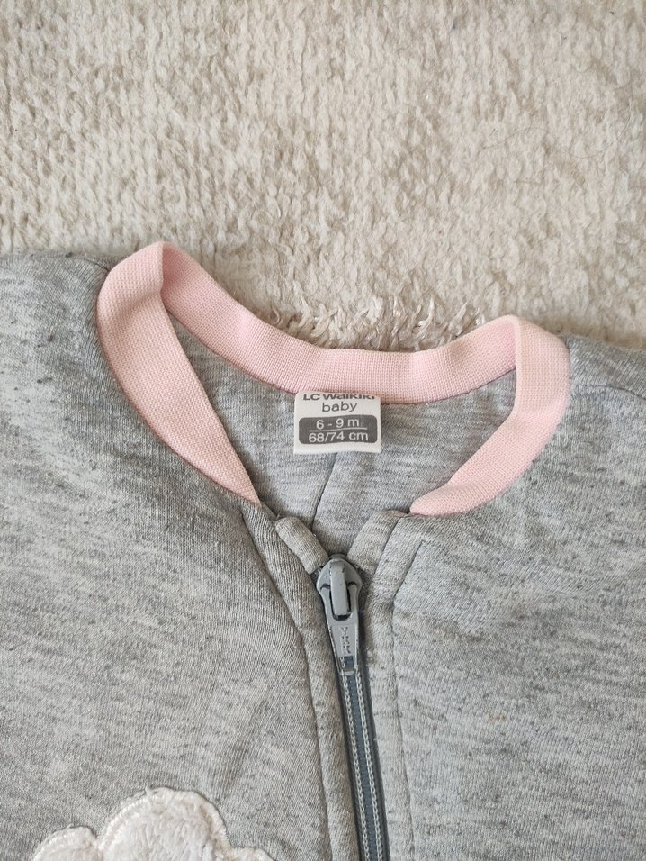 Gri Nakışlı Fermuarlı Kız Bebek uyku Tulumu - Görsel 2