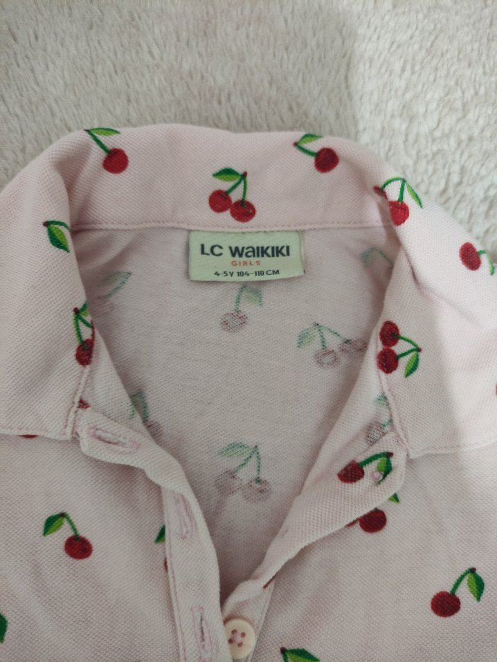 Kız Çocuk Pembe Kiraz Baskılı Kısa Kollu Gömlek - Görsel 2