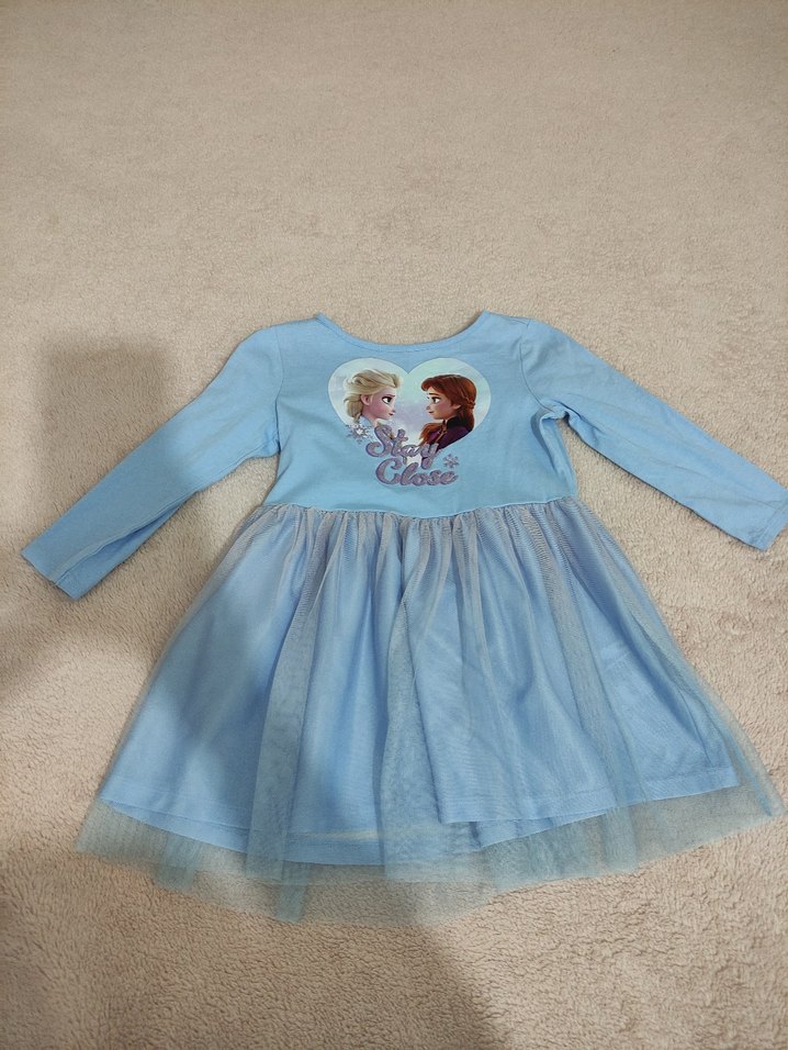 Uzun Kollu Mavi Kız Çocuk Elbise - Görsel 2