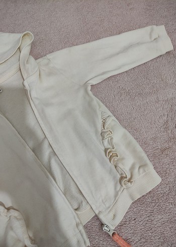 LC Waikiki Kız Çocuk Beyaz Kapüşonlu Fermuarlı Sweatshirt