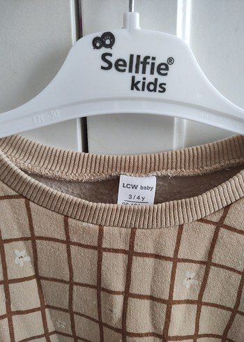 4 Yaş Beden Kazak Yaka Ekose Desenli Kız Sweatshirt