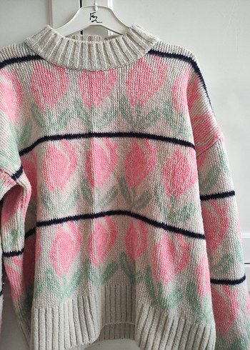 Pembe Bohem Örgü Kadın Kazak - Görsel 3