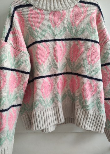 Pembe Bohem Örgü Kadın Kazak - Görsel 2