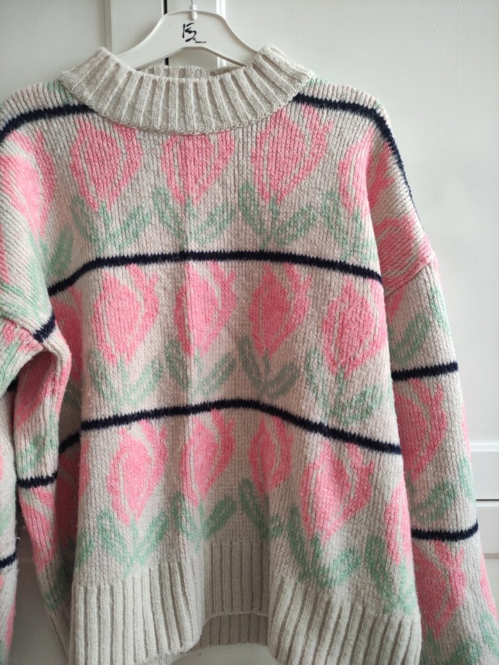 Pembe Bohem Örgü Kadın Kazak - Görsel 3