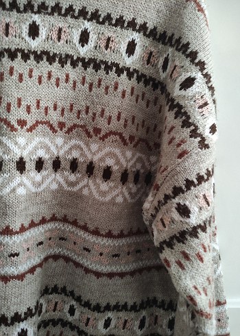 Bej Bohem Desenli Örgü Kadın Kazak - Görsel 3