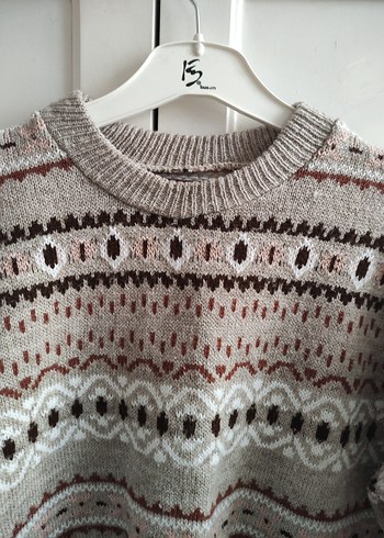 Bej Bohem Desenli Örgü Kadın Kazak - Görsel 5