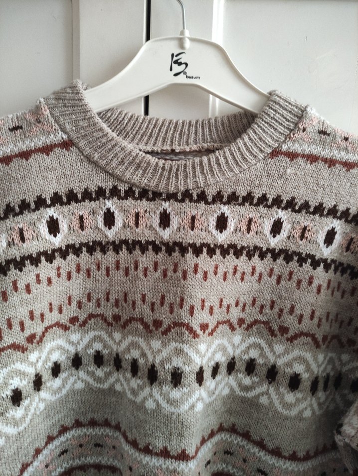 Bej Bohem Desenli Örgü Kadın Kazak - Görsel 5