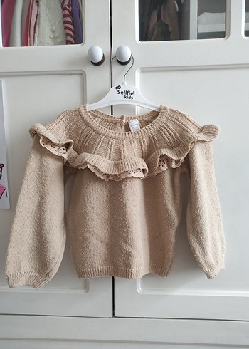 Bej Kız Çocuk Bohem Triko Kazak - Görsel 2