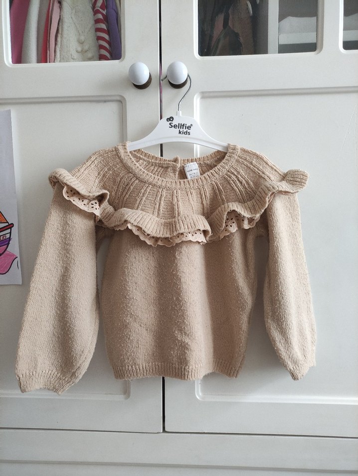 Bej Kız Çocuk Bohem Triko Kazak - Görsel 2