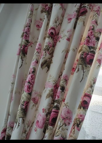 Pembe Çiçek Desenli Modern Klasik Perde - Görsel 3