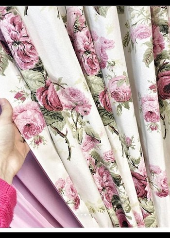 Pembe Çiçek Desenli Modern Klasik Perde - Görsel 2