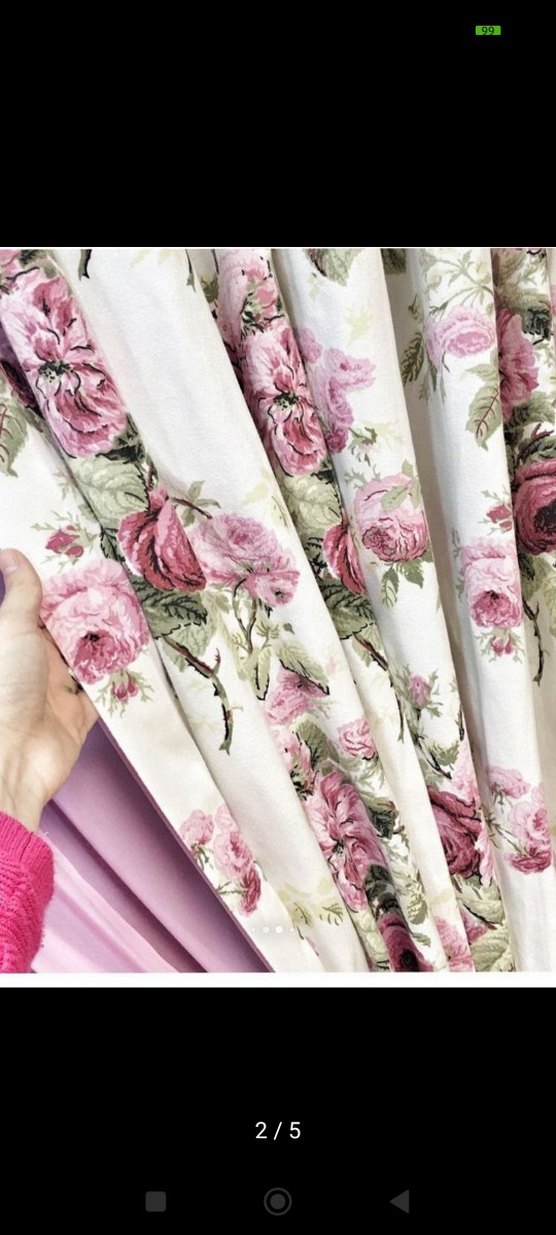 Pembe Çiçek Desenli Modern Klasik Perde - Görsel 2