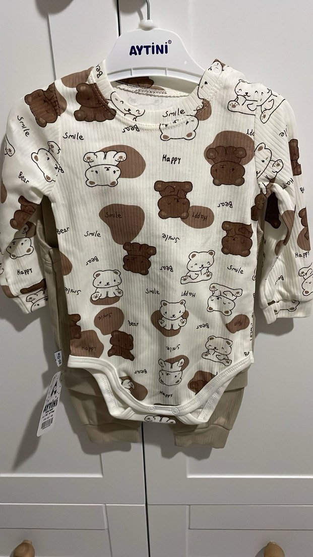 Ayıcık baskılı yelekli takım - Görsel 2