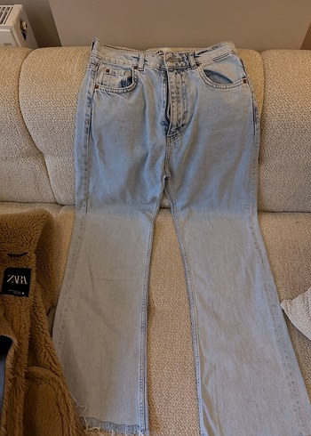 Zara Acik Mavi Yuksek Bel Denim Jean