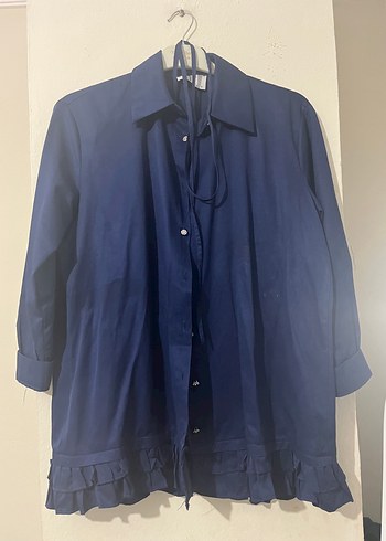m Beden Öz sarıcam Lacivert Düğmeli Uzun Kollu Denim Tunik