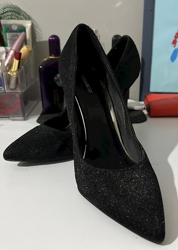 Siyah Simli Topuklu Stiletto Kadın Ayakkabı bershka - Görsel 4