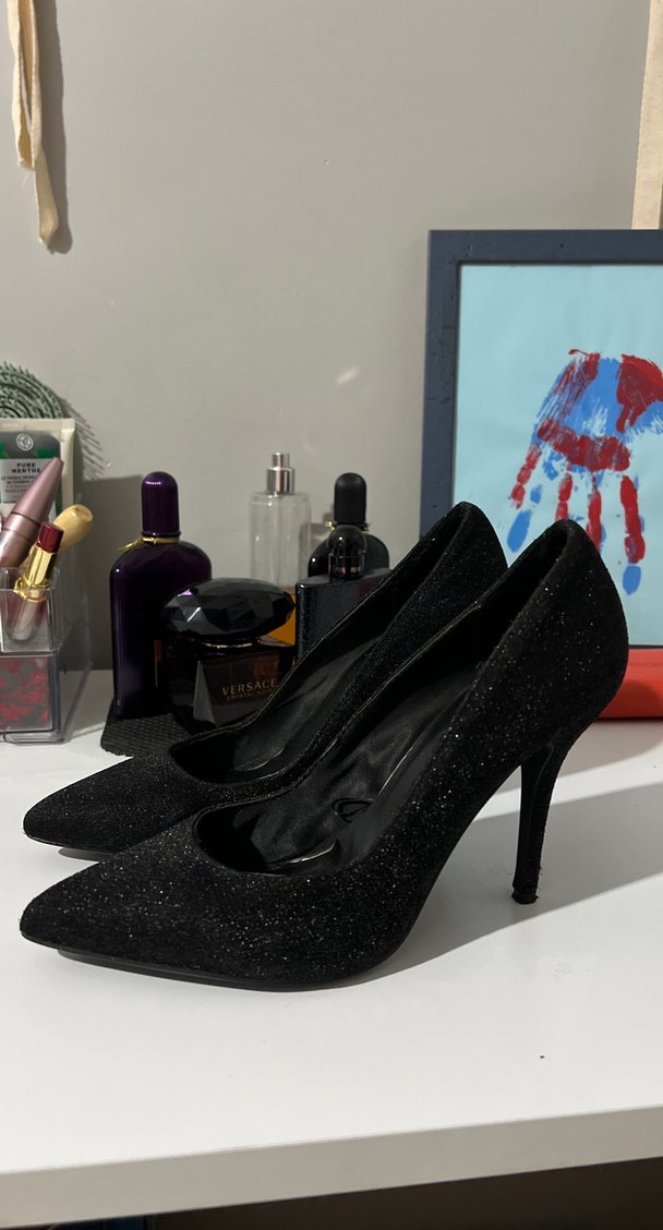 Siyah Simli Topuklu Stiletto Kadın Ayakkabı bershka - Görsel 2