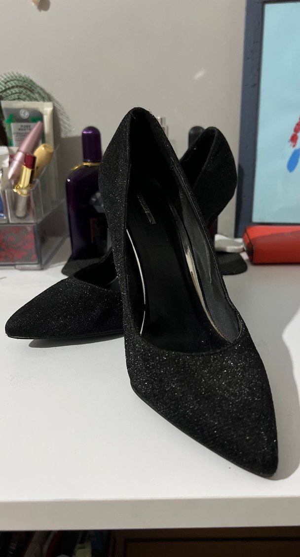 Siyah Simli Topuklu Stiletto Kadın Ayakkabı bershka - Görsel 4