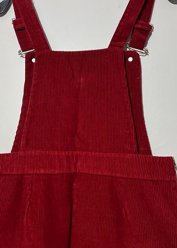 Kırmızı kadife Askılı Mini Salopet - Görsel 6