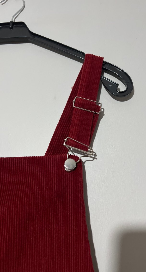 Kırmızı kadife Askılı Mini Salopet - Görsel 2