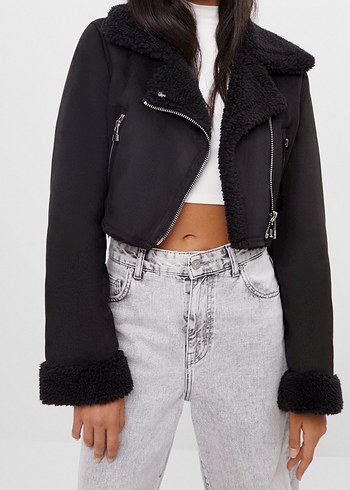 Bershka Siyah Kürklü mont