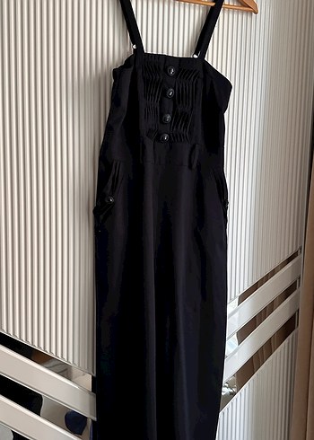 Kadın Siyah Keten Uzun Tulum - Görsel 2