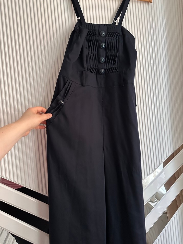 Kadın Siyah Keten Uzun Tulum - Görsel 4