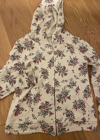 xs Beden Çiçek Desenli Kapüşonlu sweatshirt