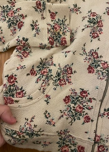 xs Beden beyaz Renk Çiçek Desenli Kapüşonlu sweatshirt