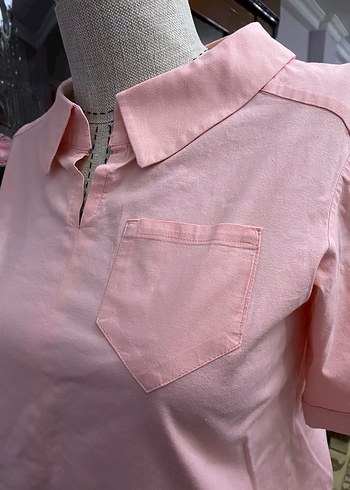 s Beden Pembe Kısa Kollu Polo Yaka Kadın Gömlek