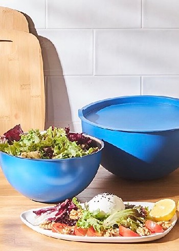Beden mavi Renk Sıfır Emsan 24 cm ve 20 cm Çelik 2li Saklama Karıştırma seti