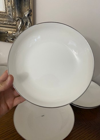 Sıfır Karaca Beyaz Gri Çizgili Yemek Tabağı Seti - Görsel 4