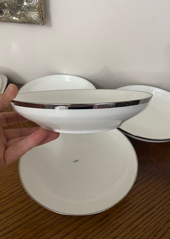 Sıfır Karaca Beyaz Gri Çizgili Yemek Tabağı Seti - Görsel 6