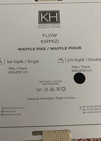 Karaca Home Sıfır Karaca Home çift kişilik pike