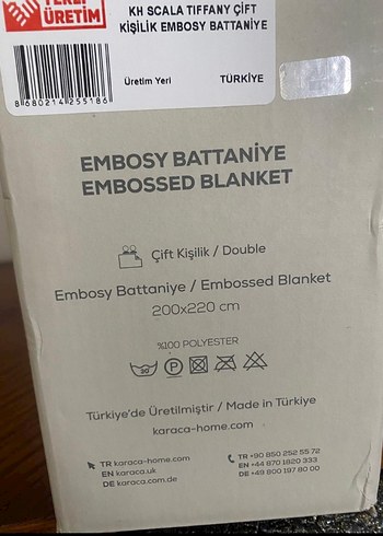  Beden beyaz Renk Sıfır Karaca home çift kişilik battaniye