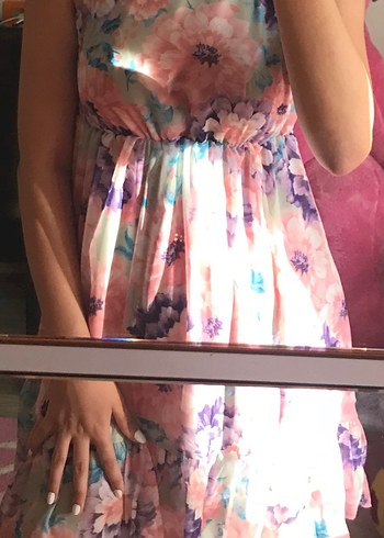Pembe Straplez Midi Bohem Elbise