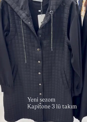Düğmeli Siyah Midi Kadın Yelekli üçlü takım