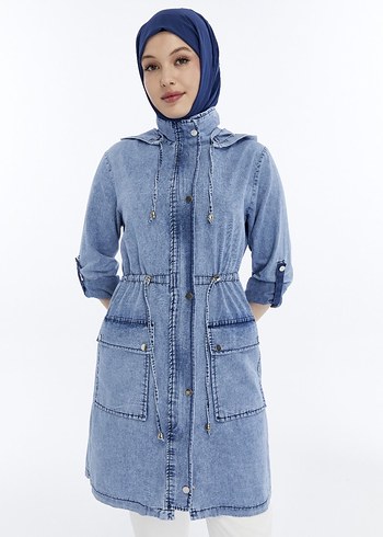 Beli Bağcıklı Kadın Denim Ceket