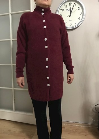universal Beden bordo Renk Bordo Düğmeli Midi Hırka