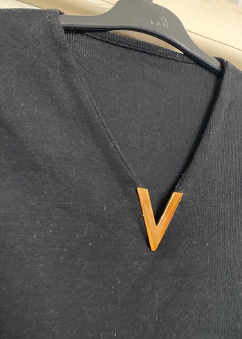 Diğer Siyah V Yaka Mini Süet Tişört
