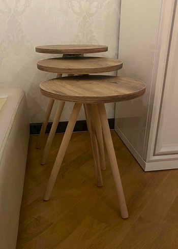 Doğal Ahşap Ayaklı 3lu Zigon Sehpa Seti - Görsel 3