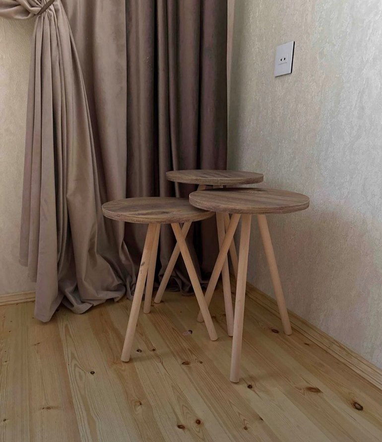 Doğal Ahşap Ayaklı 3lu Zigon Sehpa Seti - Görsel 2