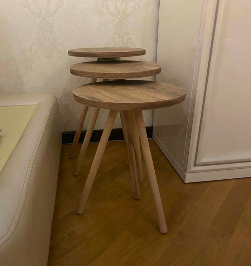 Doğal Ahşap Ayaklı 3lu Zigon Sehpa Seti - Görsel 3