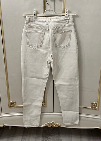 Trenyolmilla krem Regular Fit Kadın Denim Pantolon - Görsel 3