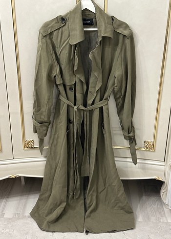 Dilara Nazan Ertan Kadın Keten Kumaş Kuşaklı Uzun Trençkot - Görsel 2