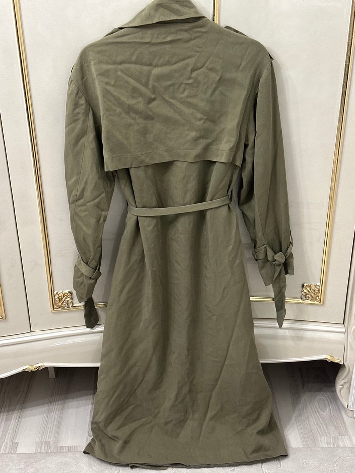 Dilara Nazan Ertan Kadın Keten Kumaş Kuşaklı Uzun Trençkot - Görsel 3