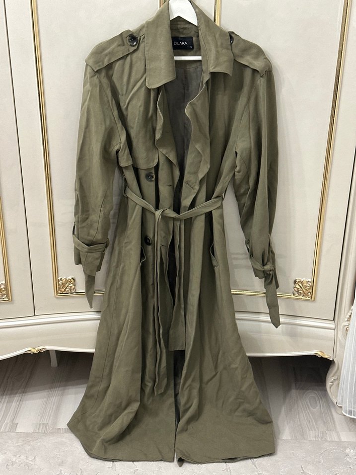 Dilara Nazan Ertan Kadın Keten Kumaş Kuşaklı Uzun Trençkot - Görsel 2