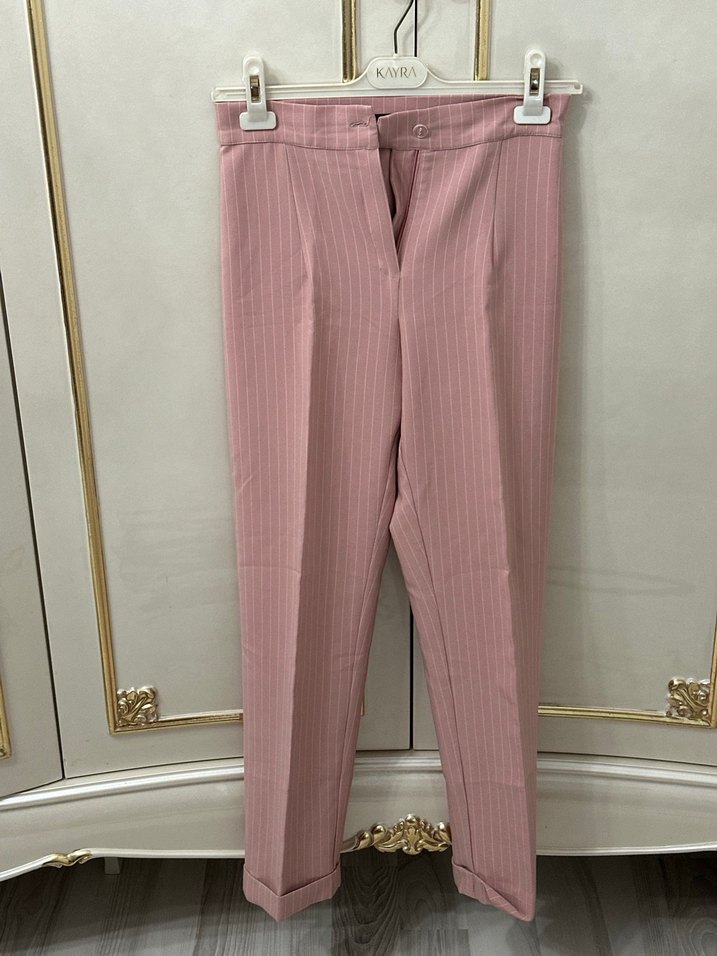 Dilara Nazan Düğmeli Uzun Bej Kadın Blazer takım - Görsel 2