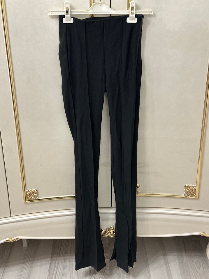 Zara Siyah Deri Fermuarlı streç Kadın Pantolon - Görsel 4