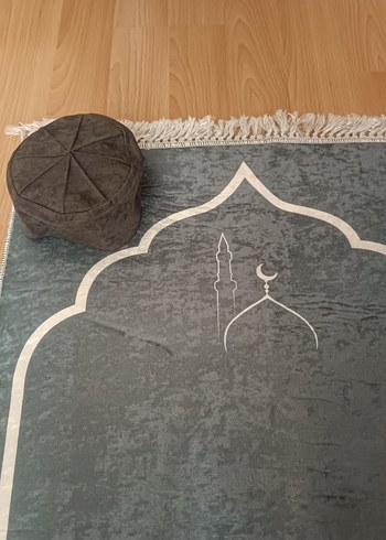 Gri Baskılı seccade - takke takımı - Görsel 3